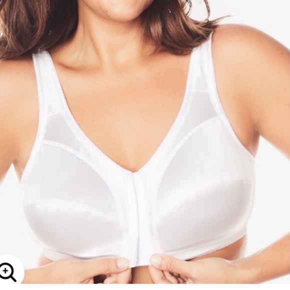 New Front Close Wireless Satin Bra Comfort Choice Woman Within White Size 46G - Picture 1 of 5